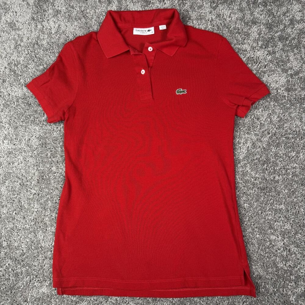 Lacoste Polo Shirt Womens Size 34 Red Short Sleeve Golf Classic Fit Button